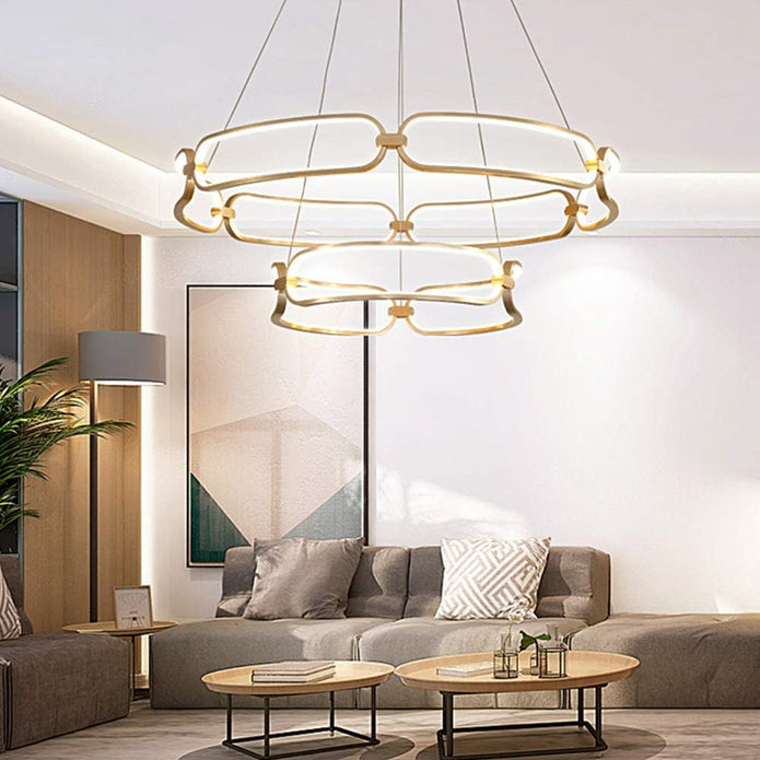BAMDECOR A209 Colette Ceiling Chandelier Led Modern Circular Art Aluminum Light Fixture for Living Room Bedroom Indoor Decor 2 Rings