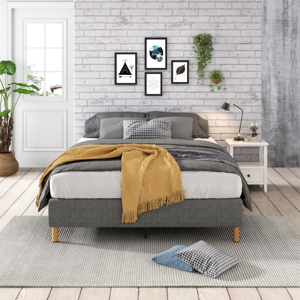 Metal Bedframe Mattress Foundation Dark Grey – Double
