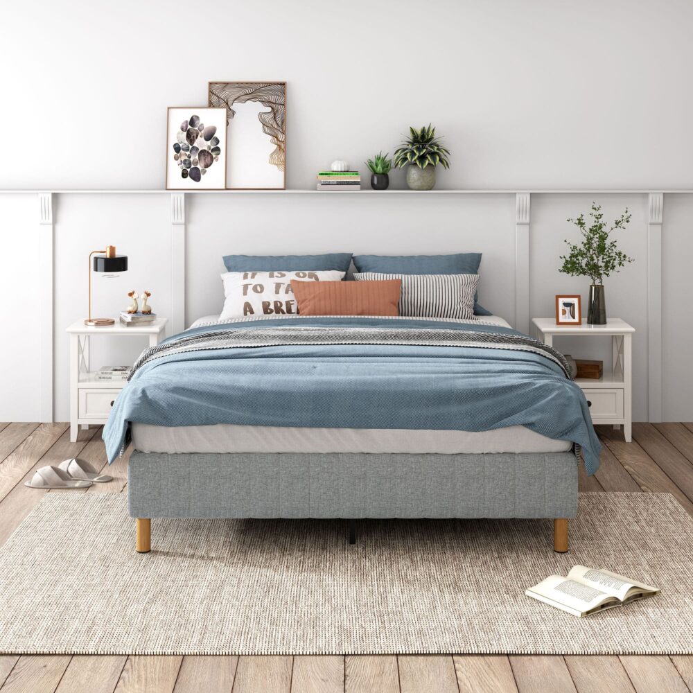 Metal Bedframe Mattress Foundation Light Grey – King