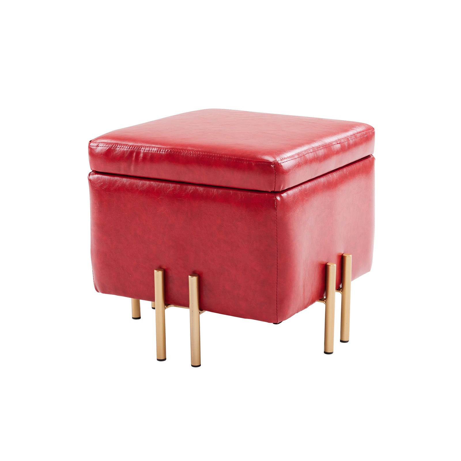 Red PU Leather Storage Ottoman Foot Stool Cube Seat 45cm