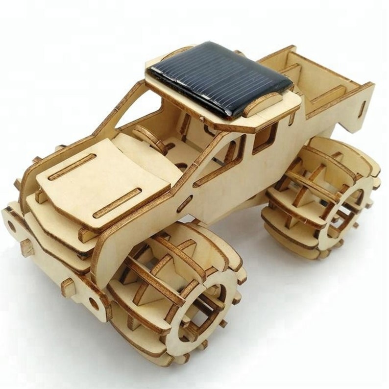Model car 3D Ply Wood puzzle- Build and Paint your own 4 x 4 Truck Car craft kit with MOTOR solar or battery