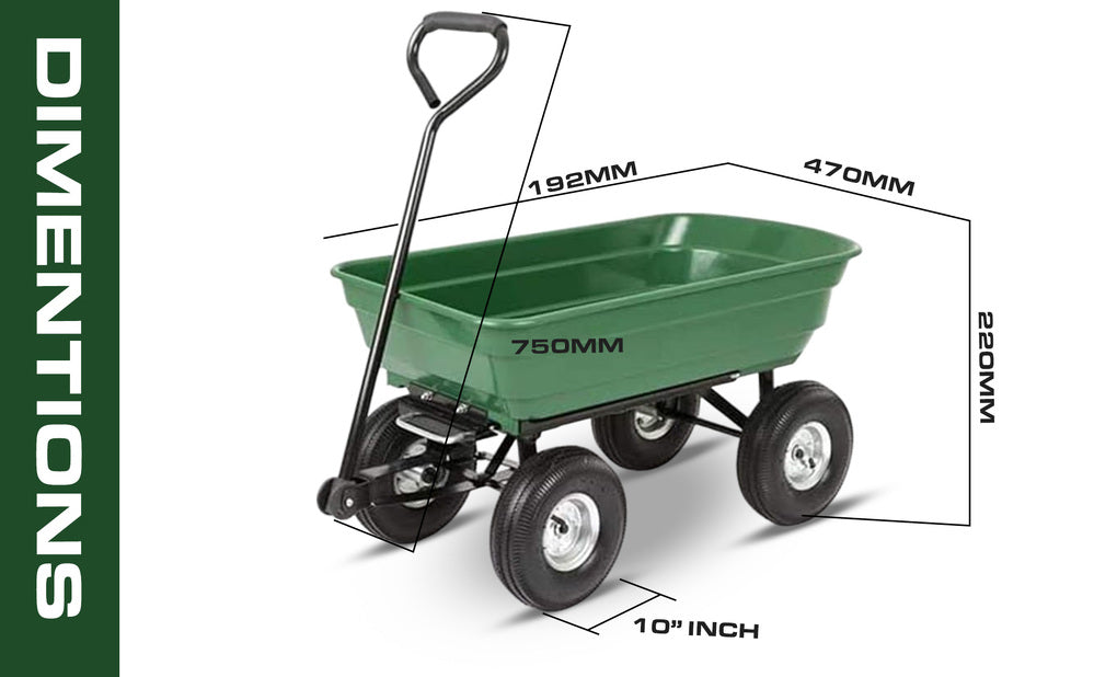 Garden Dump Cart with Heavy Duty Steel Frame,10 Inch Pneumatic Tires Maximum Load Capacity of 250 kg Green , Garden Trolley Cart, Camping Cart