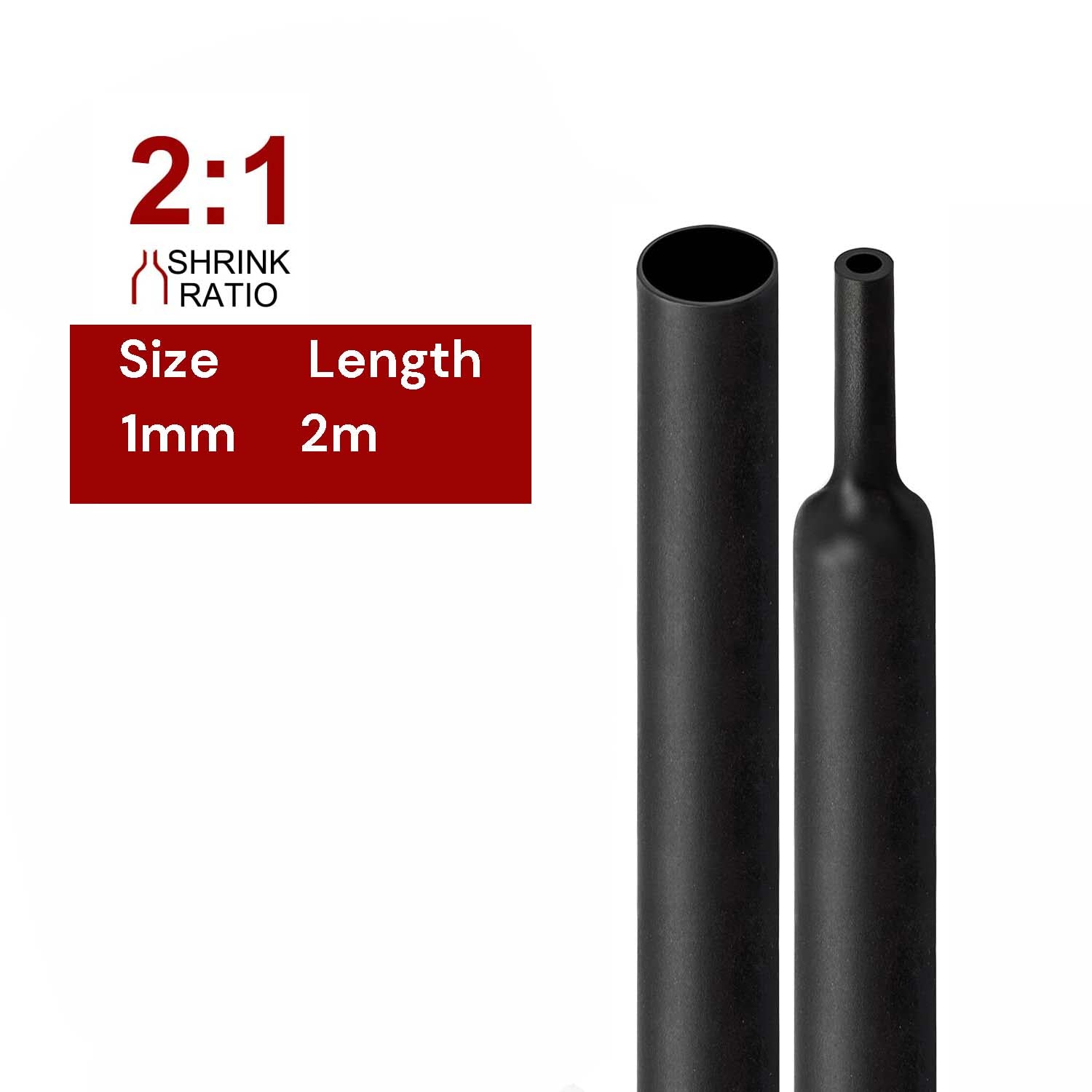 2m Polyolefin Shrink Tube 1/24" 1mm 2:1 Ratio Heat Shrink Tubing Sleeving Wrap Shrinking