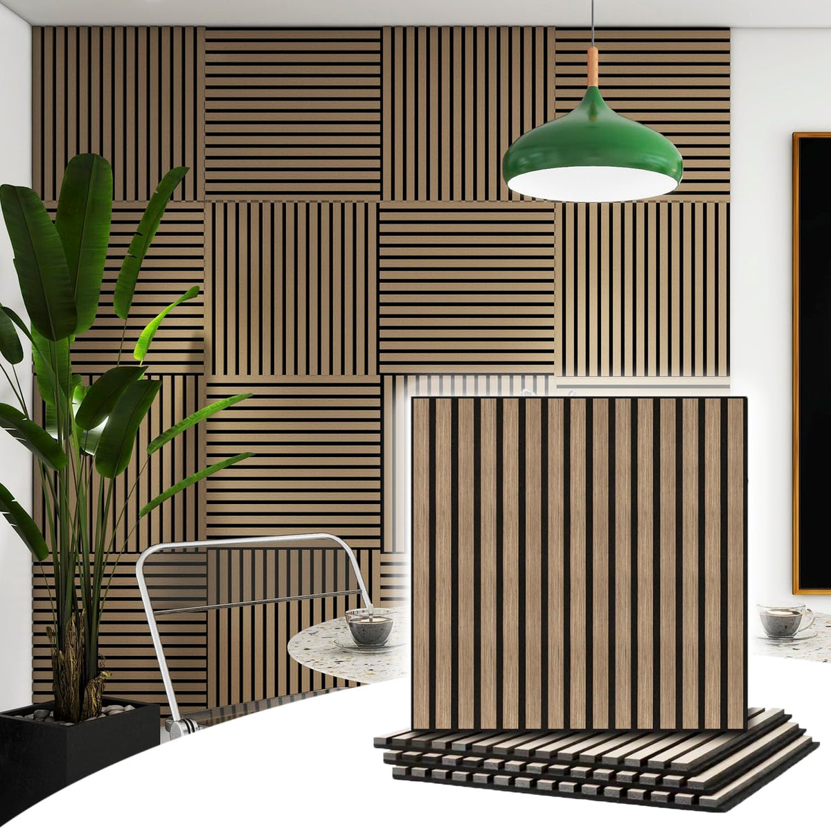 4 Pcs 60cm x 60cm Wall Panel Wood Slat Acoustic Panels Sound Absorbing Proof Panel for Wall Ceiling Decorative Walnut