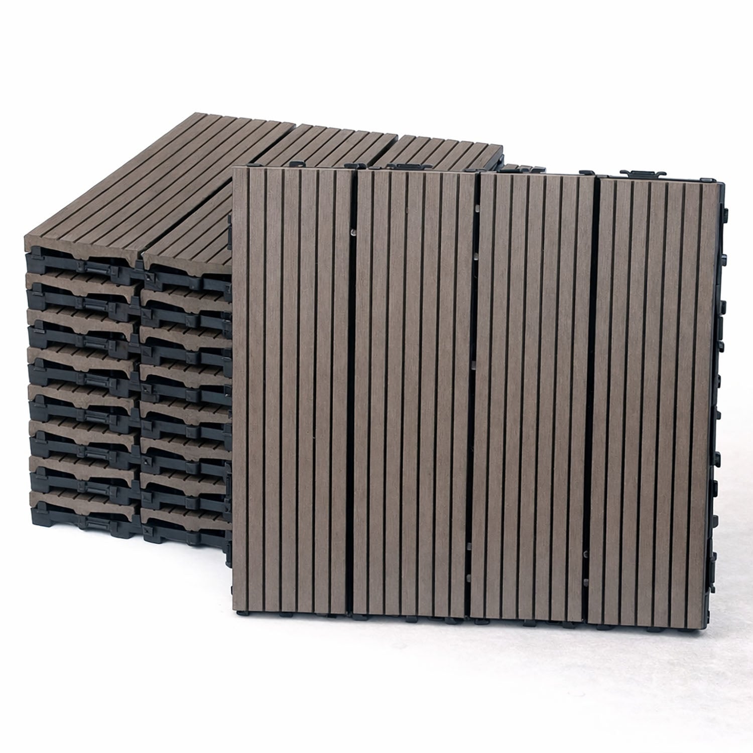 10PCS Interlocking Patio Deck Tiles 30cm x 30cm Outdoor Wood Flooring for Patio Garden Balcony Poolside Walnut