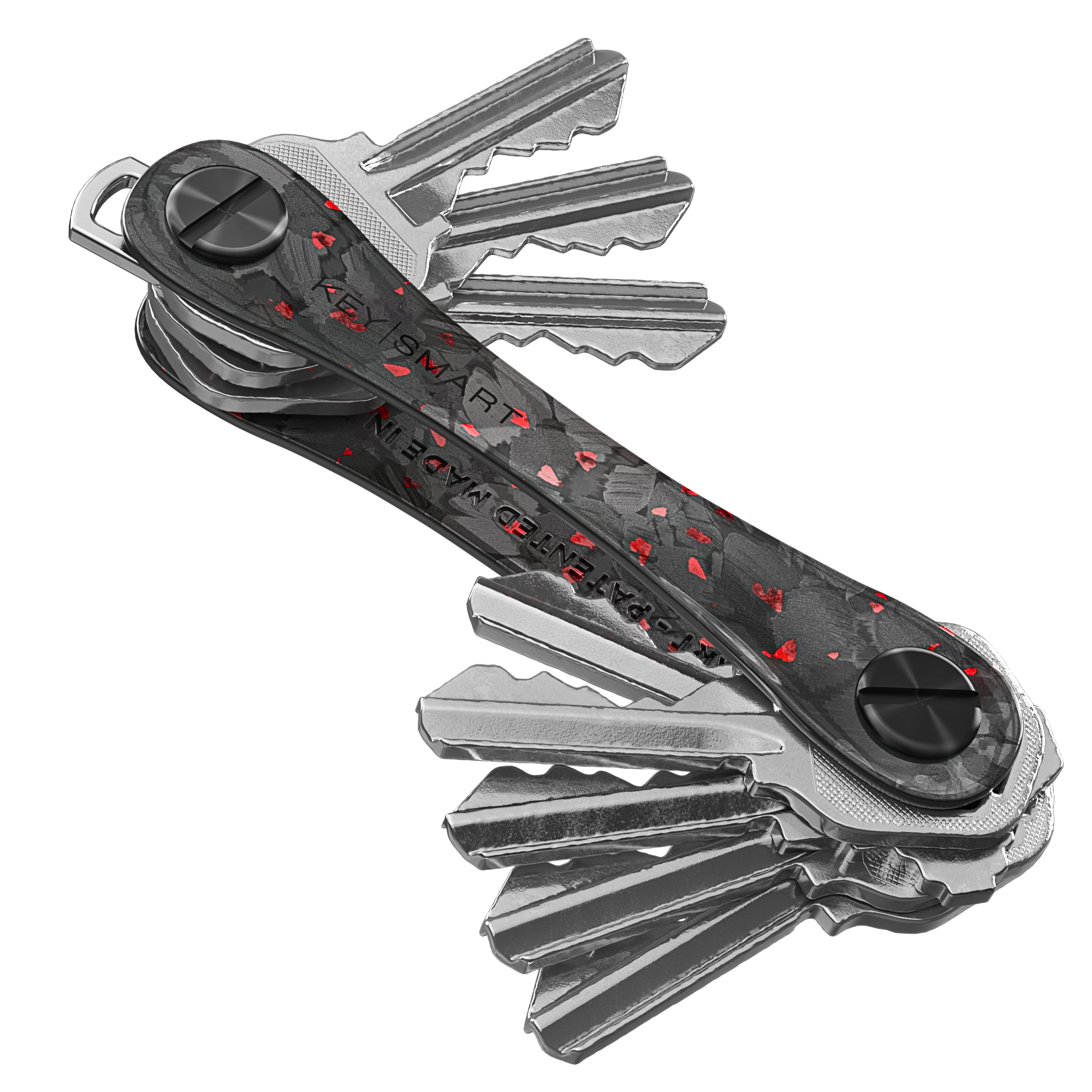 KeySmart Orginal - Compact Key Holder and Keychain Organiser Up to 8 Keys - Red Forged Carbon