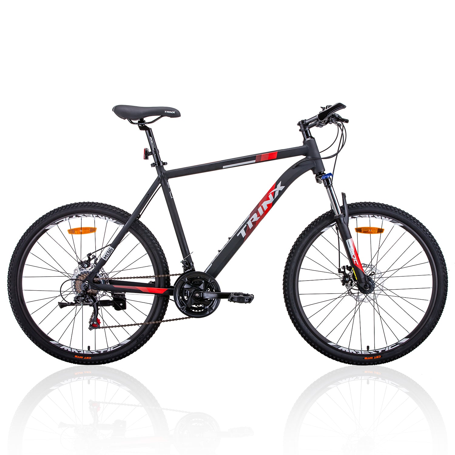 Trinx MTB Mens Mountain Bike 26 inch Shimano Gear 21-Speed Colour: Matt Black White/Red Size Of Frame: 19 inches
