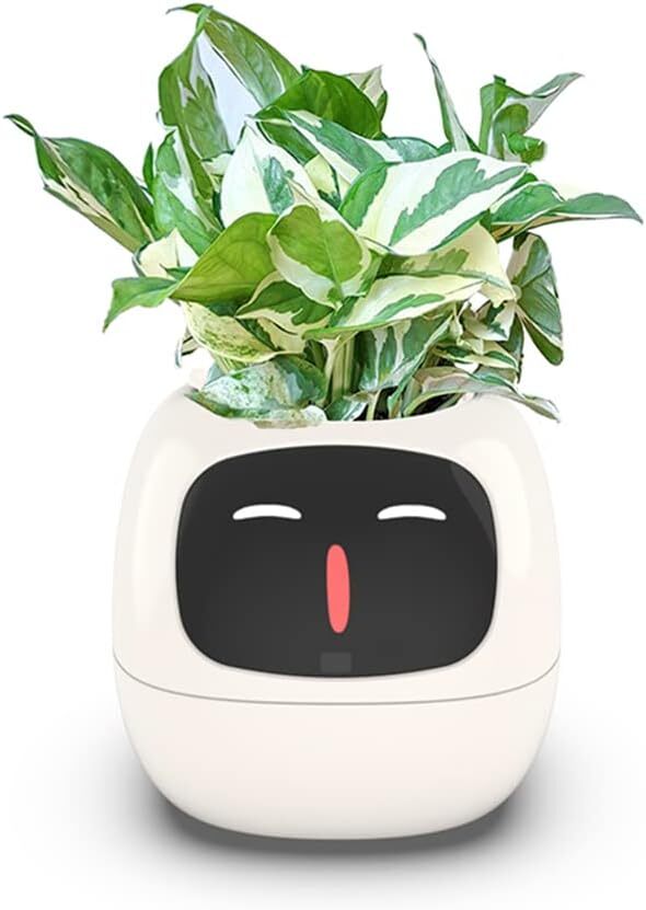 Intelligent Flower Pot, Electronic Bud, Maintenance Plant Assistant, Fun Interactive Flower Pot, Indoor Green Planting Monitoring, LCD Screen Display, Cell Phone APP Connection White