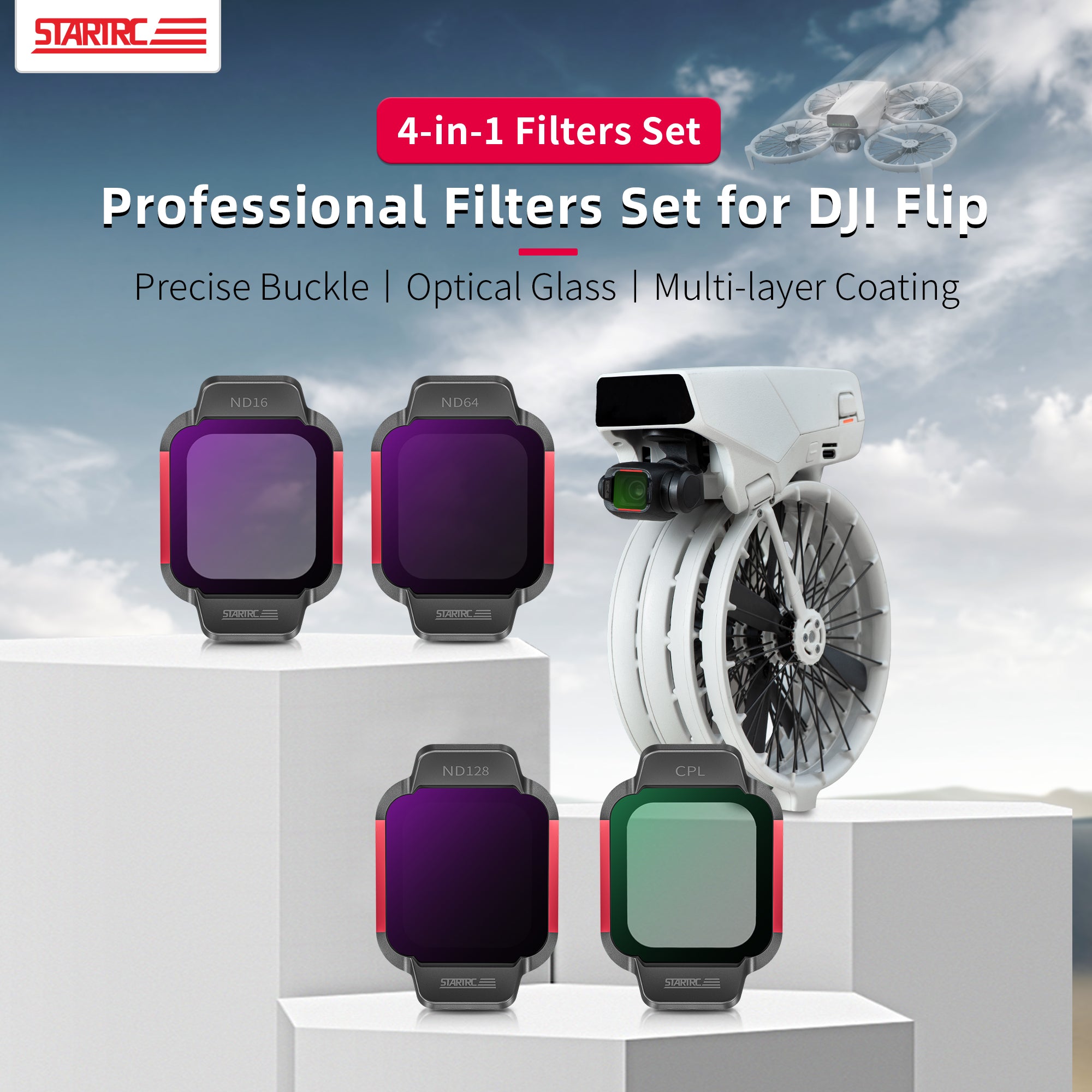 STARTRC ND/CPL Filter Set for DJI Flip Accessories,ND16/ND64/ND128/CPL Drone Lens Filters Set, Multi Coated HD Optical Glass 4 Pack