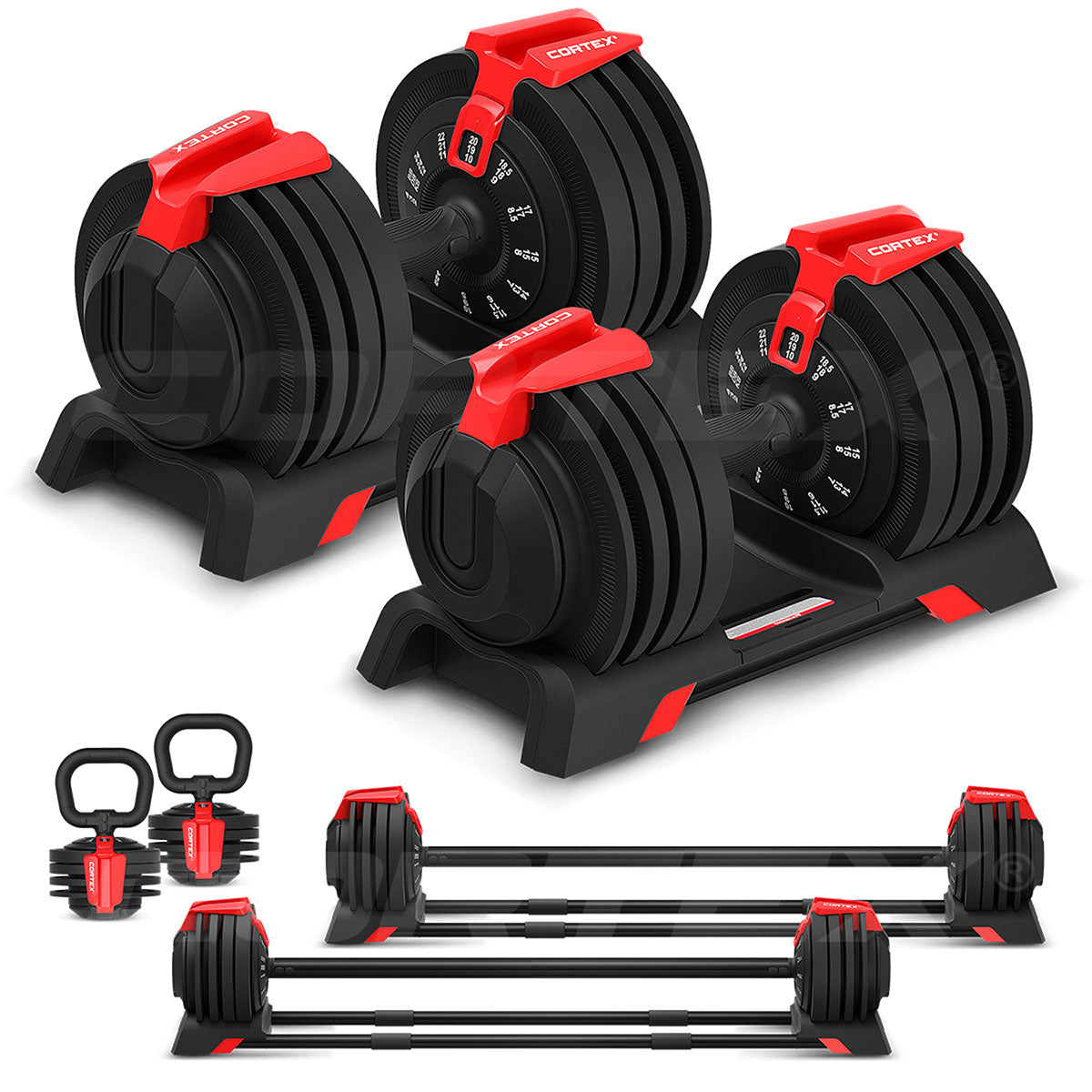 Revolock V2 48kg Adjustable Steel Dumbbell Barbell Kettlebell Set