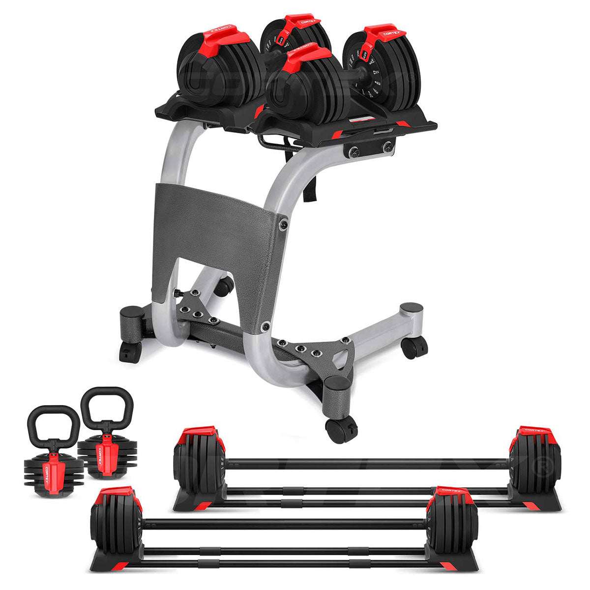 Revolock V2 48kg Adjustable Dumbbell Barbell Kettlebell Set with Stand