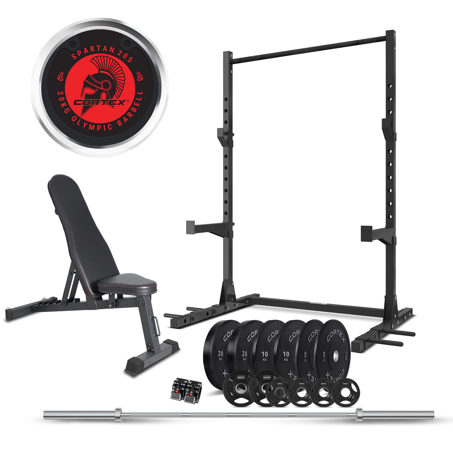 CORTEX SR3 Squat Rack with 100kg Olympic Bumper V2 Weight, Bar and Bench Set