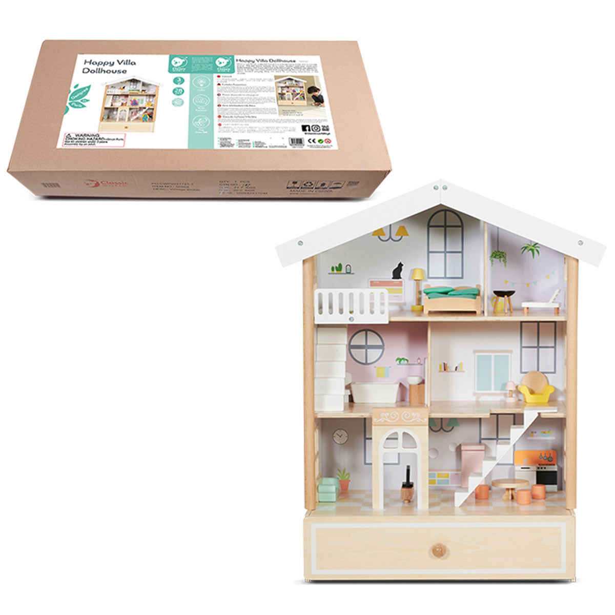 Happy Villa Dollhouse Wooden Playset Ages 3+