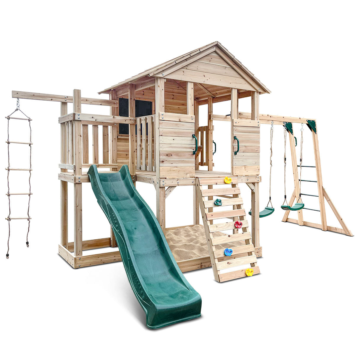 Kingston Cubby House Play Centre 2.2m Green Slide Timber