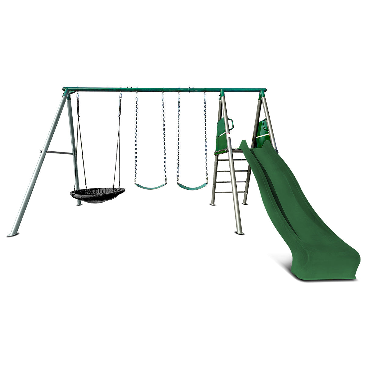 Lifespan Kids Europa Commercial Grade Steel Swing Set with Climb & 2.2m Slide Green