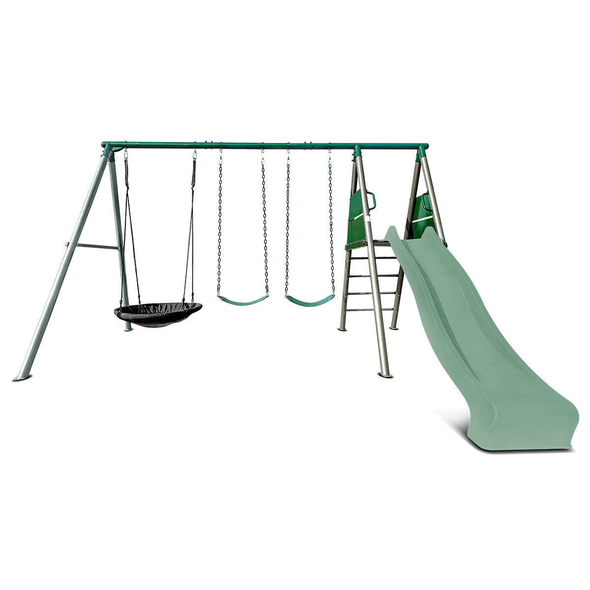 Lifespan Kids Europa Commercial Grade Steel Swing Set with Climb & 2.2m Slide Pastel Green
