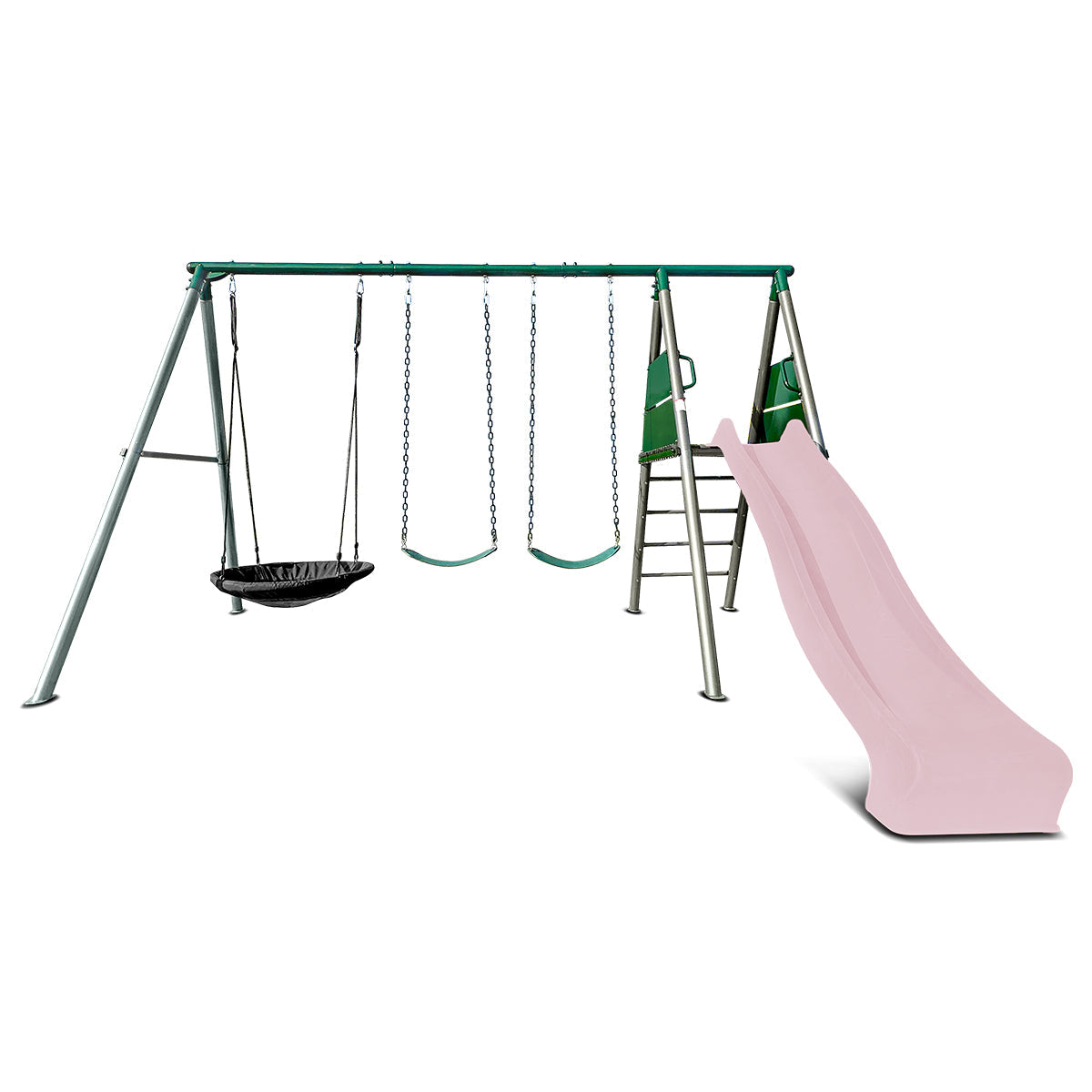 Lifespan Kids Europa Commercial Grade Steel Swing Set with Climb & 2.2m Slide Pastel Pink