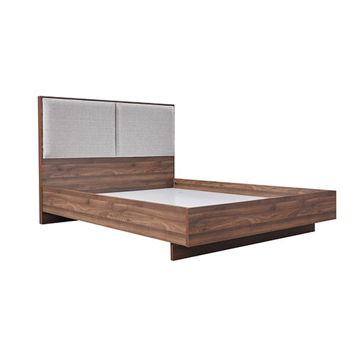 Queen Bed Frame with Melamine Finishing Fabric Upholstered Headboard LED Light