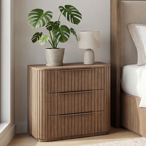 Solid Rubber Wood Bedside table with LED Lights in Oak colour
