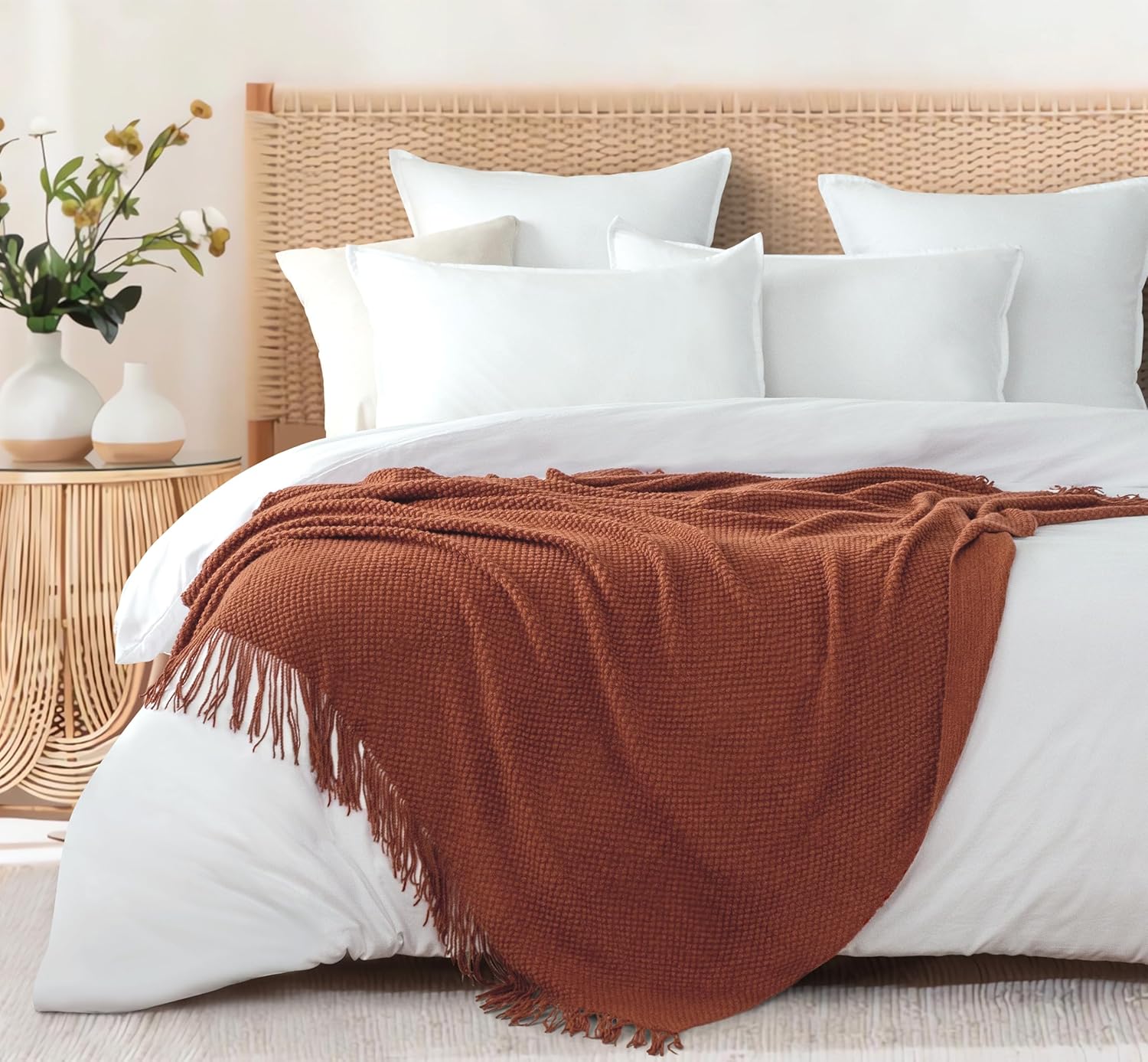 Micro Plush Knitted Woven Throw Blanket Terracotta1