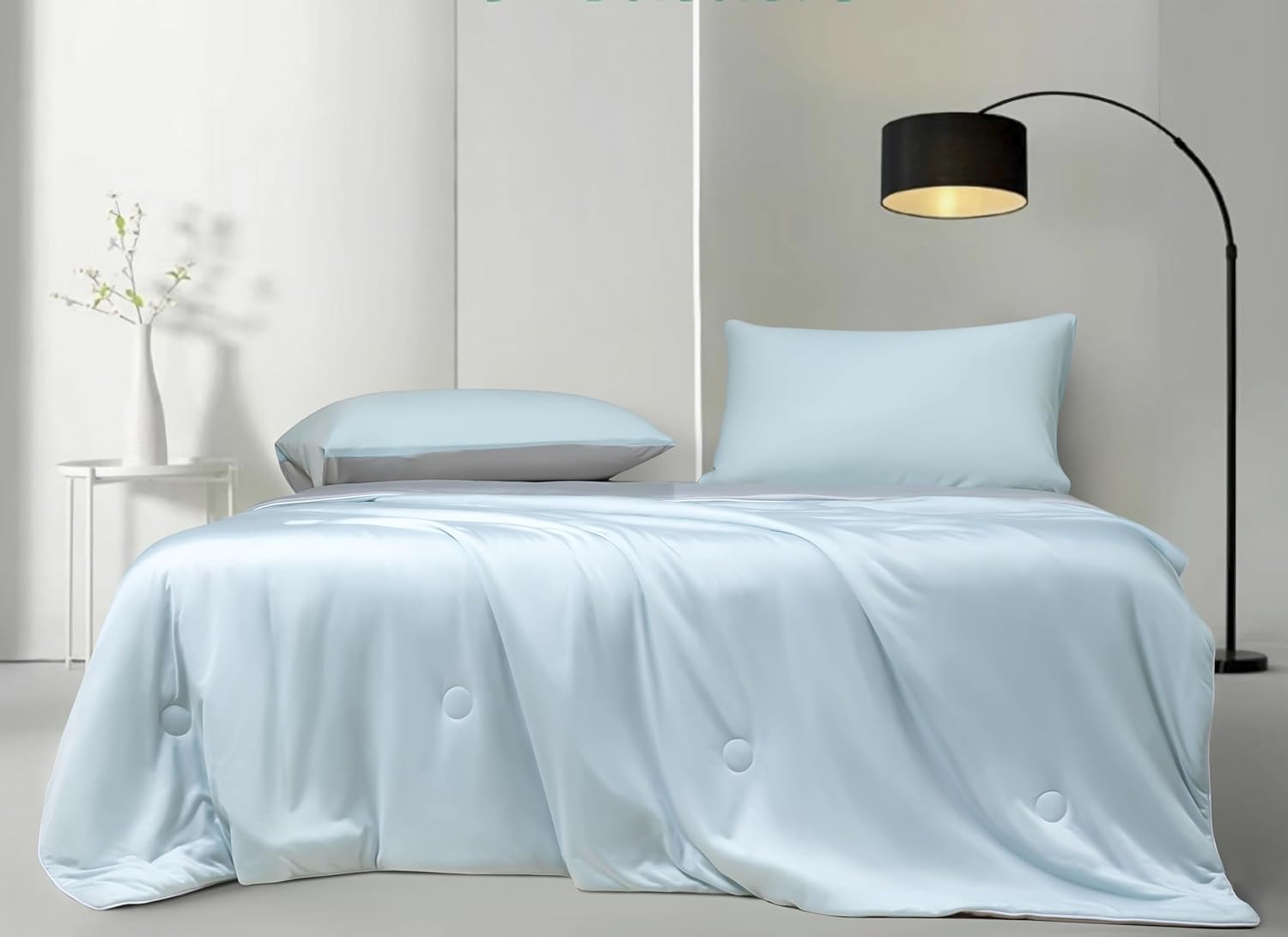 Ice Cooling Reversible Summer Comforter Blanket Blue and Grey, Single/Double