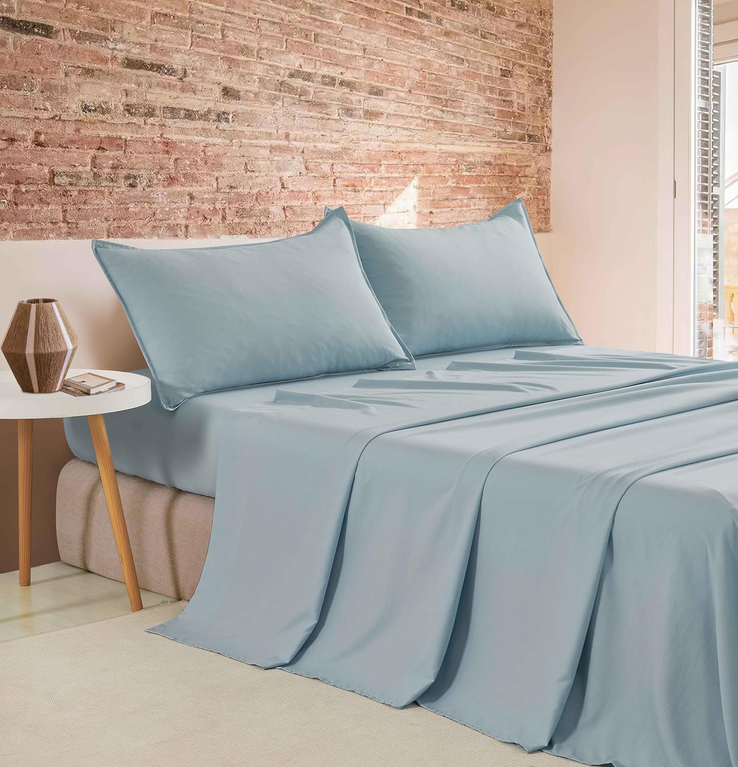 Vintage Washed Microfibre Sheet Set Blue, Single