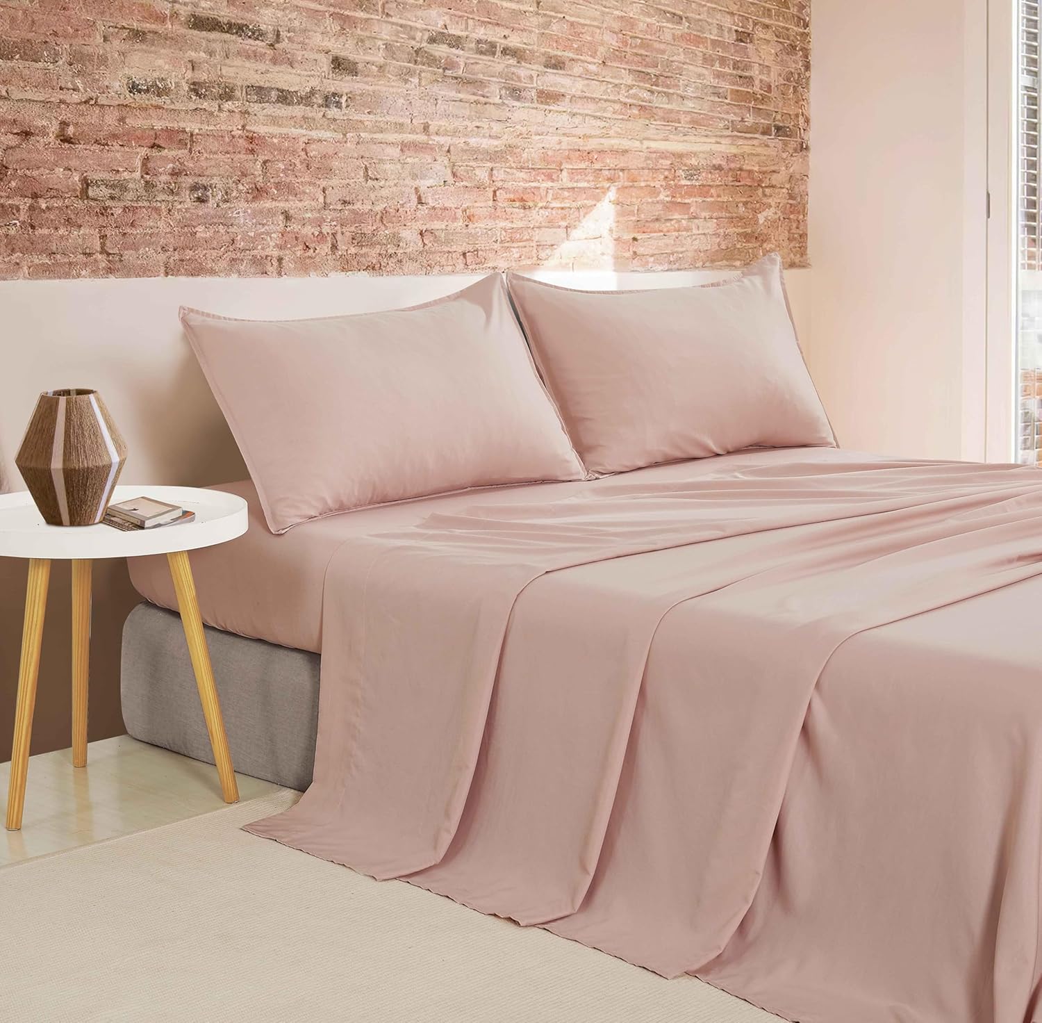 Vintage Washed Microfibre Sheet Set Pink, Single