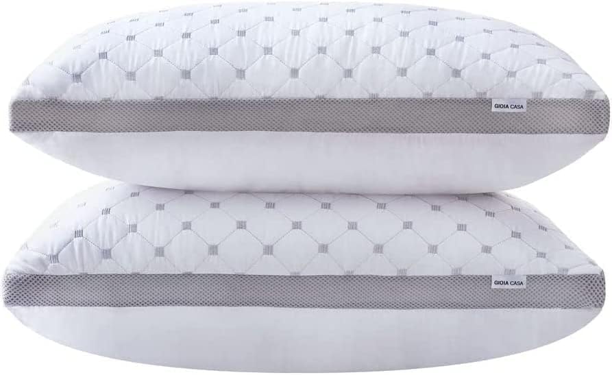 Premium Bamboo Cooling Twin Pack Plush Down-Like Pillows - Medium to High Profile 2PCS - with Free 2 Quilted Pillow Protectors Improved Version