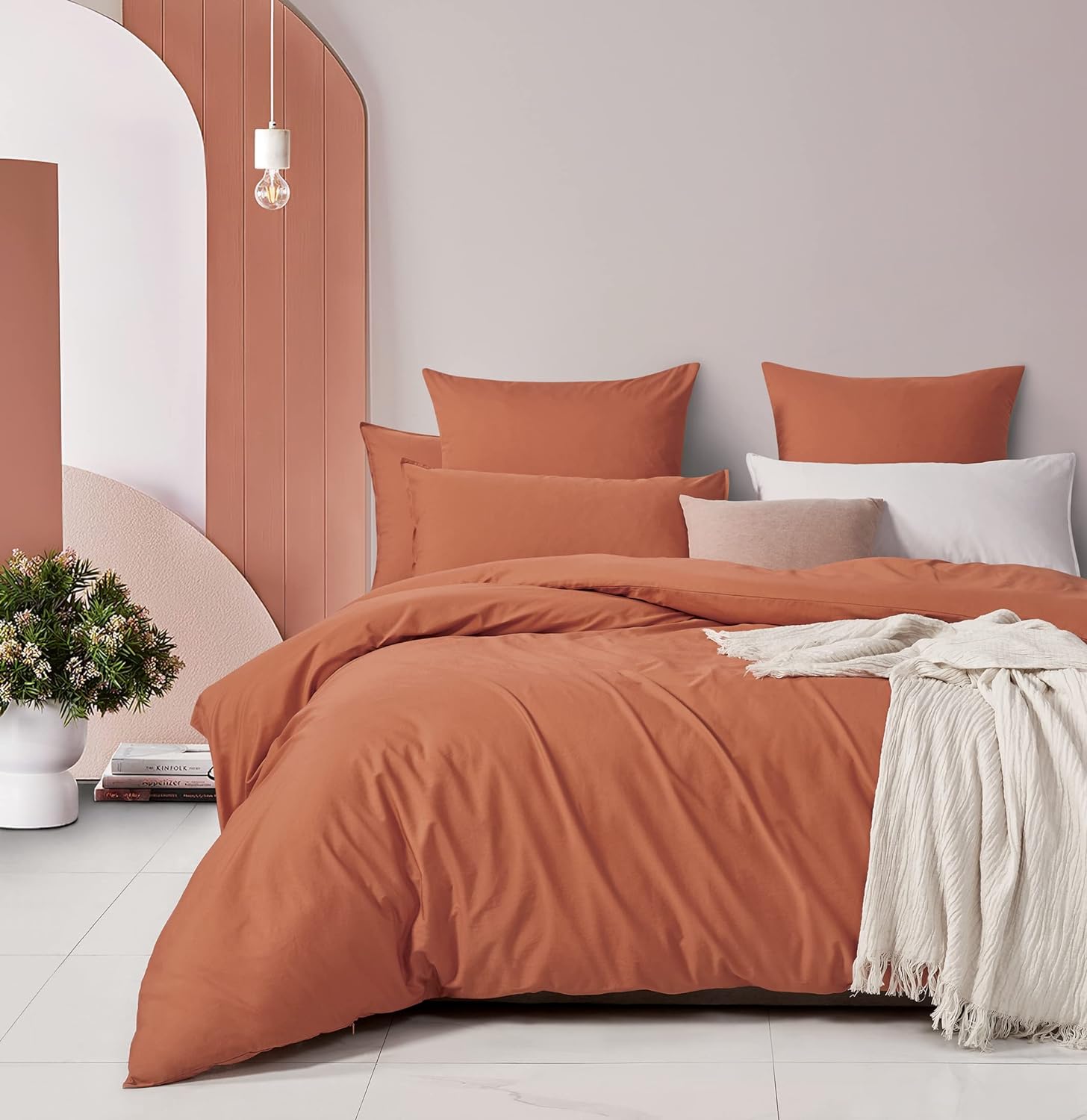 100% Cotton Vintage Washed Bed Quilt Cover Set - Brick - Double Size