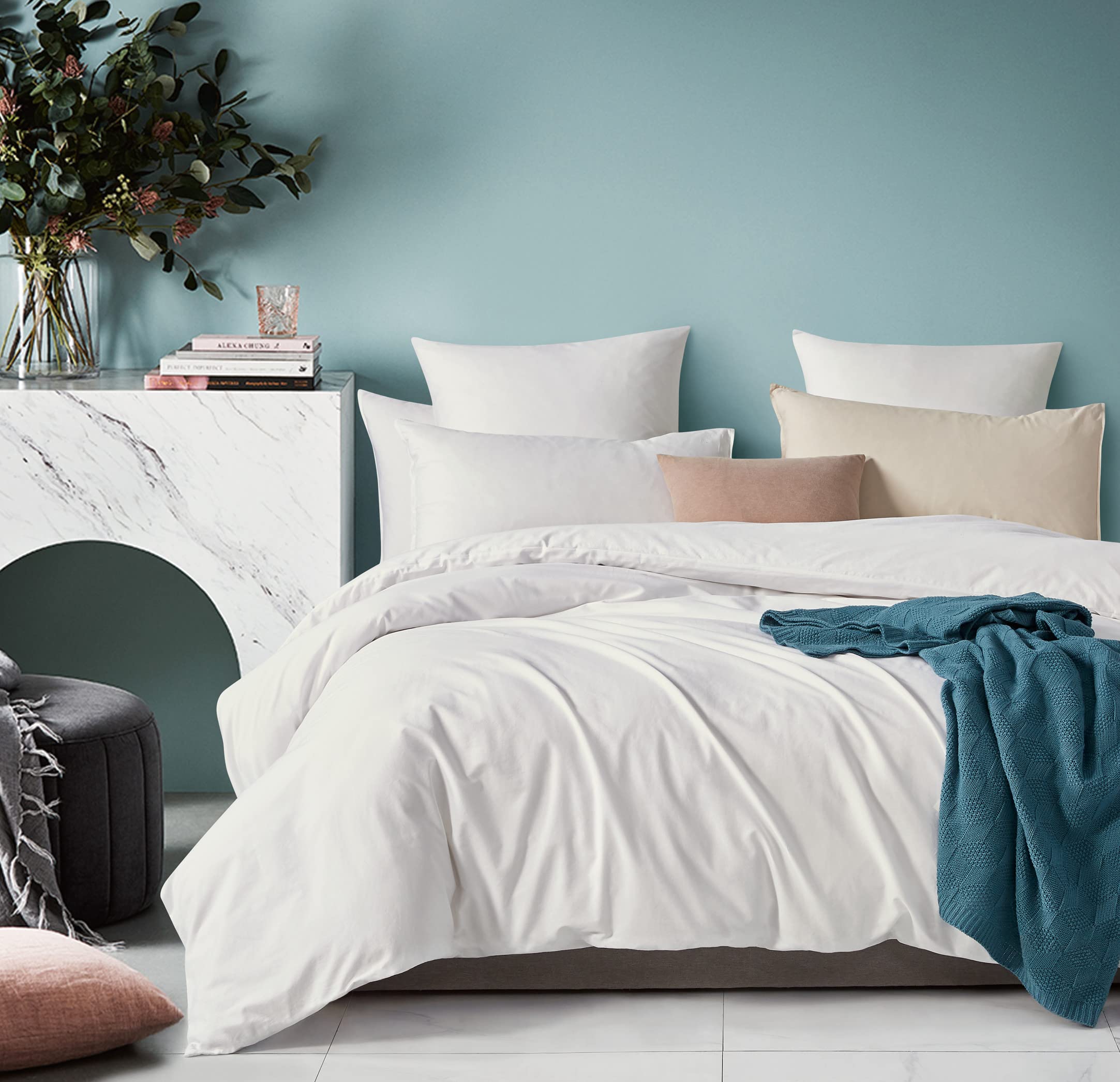 100% Cotton Vintage Washed Bed Quilt Cover Set - White - Double Size
