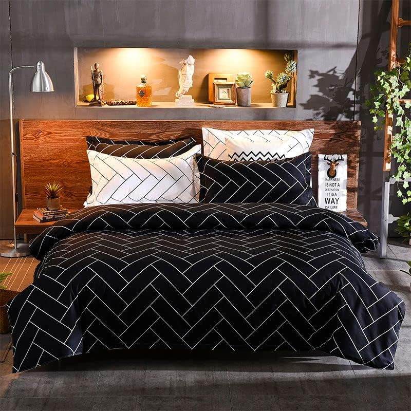 Print Microfibre Quilt Cover Set 3Pcs - Ultra Soft, Comfy, Luxurious Duvet Cover with Zipper Closure - Elegant Design Quilt Cover Set for Bedding - Glen - Queen Size