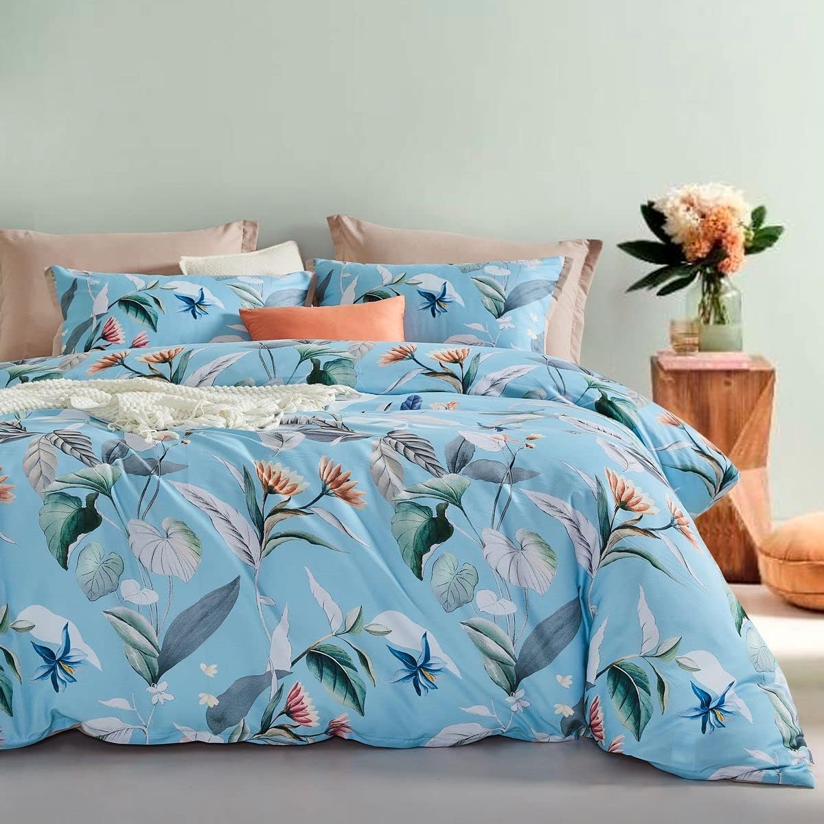 Botanical Microfibre Quilt Cover Set 3Pcs - Sarah - Queen Size