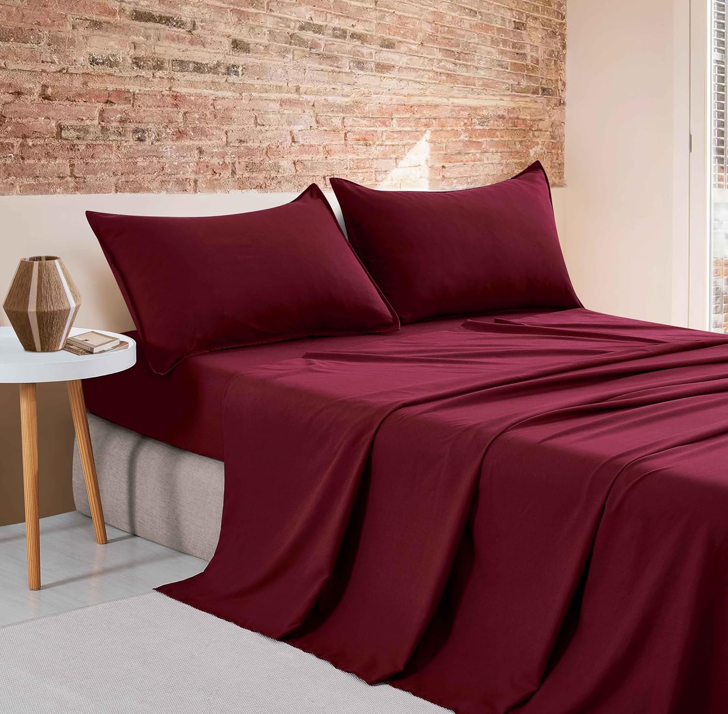 Vintage Washed Microfibre Sheet Set Burgundy, Queen