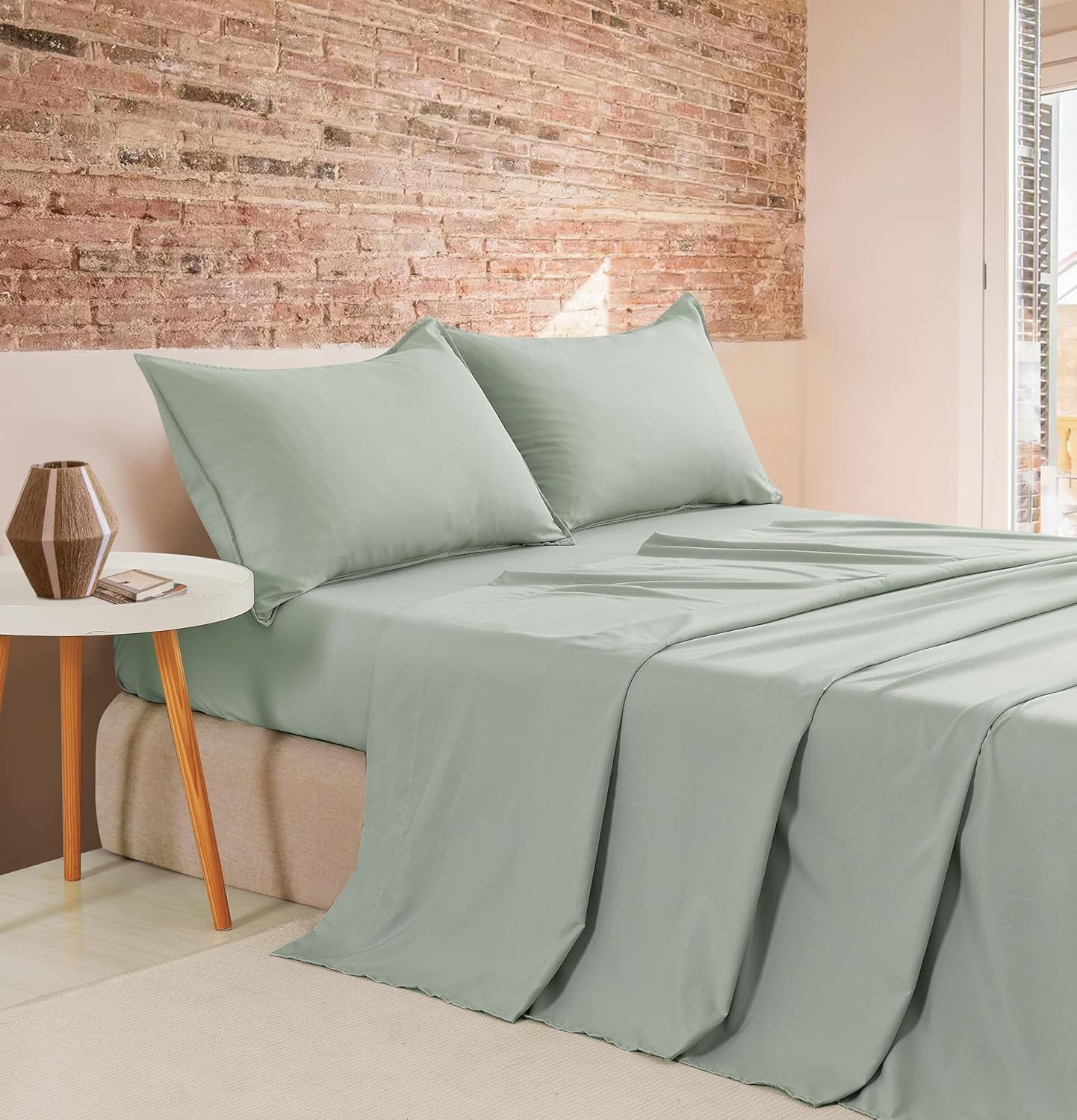 Vintage Washed Microfibre Sheet Set Sage, Queen
