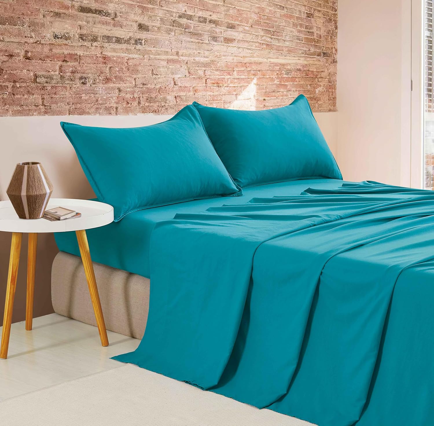 Vintage Washed Microfibre Sheet Set Teal, Queen