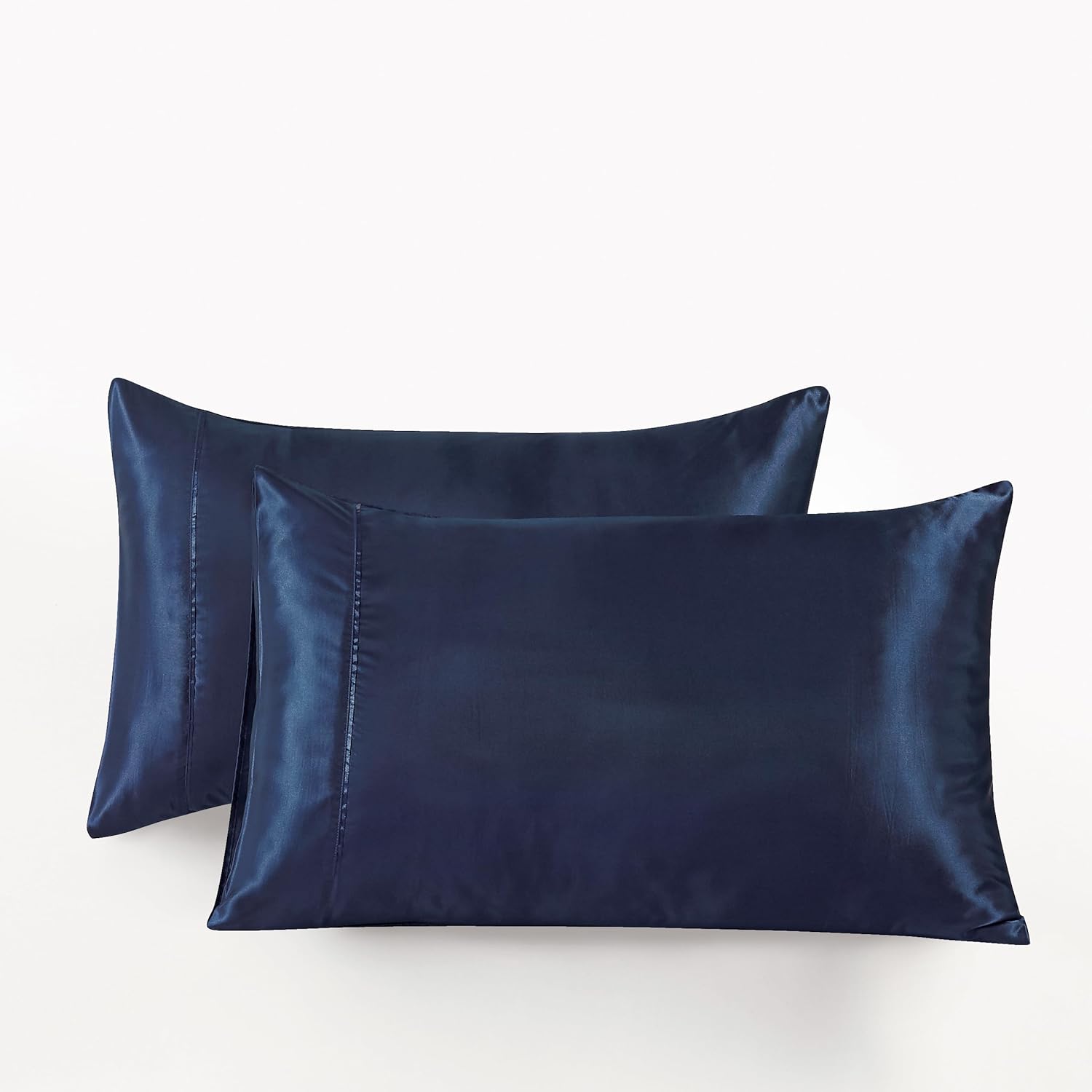 Satin Pillowcases - Silky Soft Polyester Satin with Zipper Closure - Navy Blue, 48cm x 73cm Twin Pack