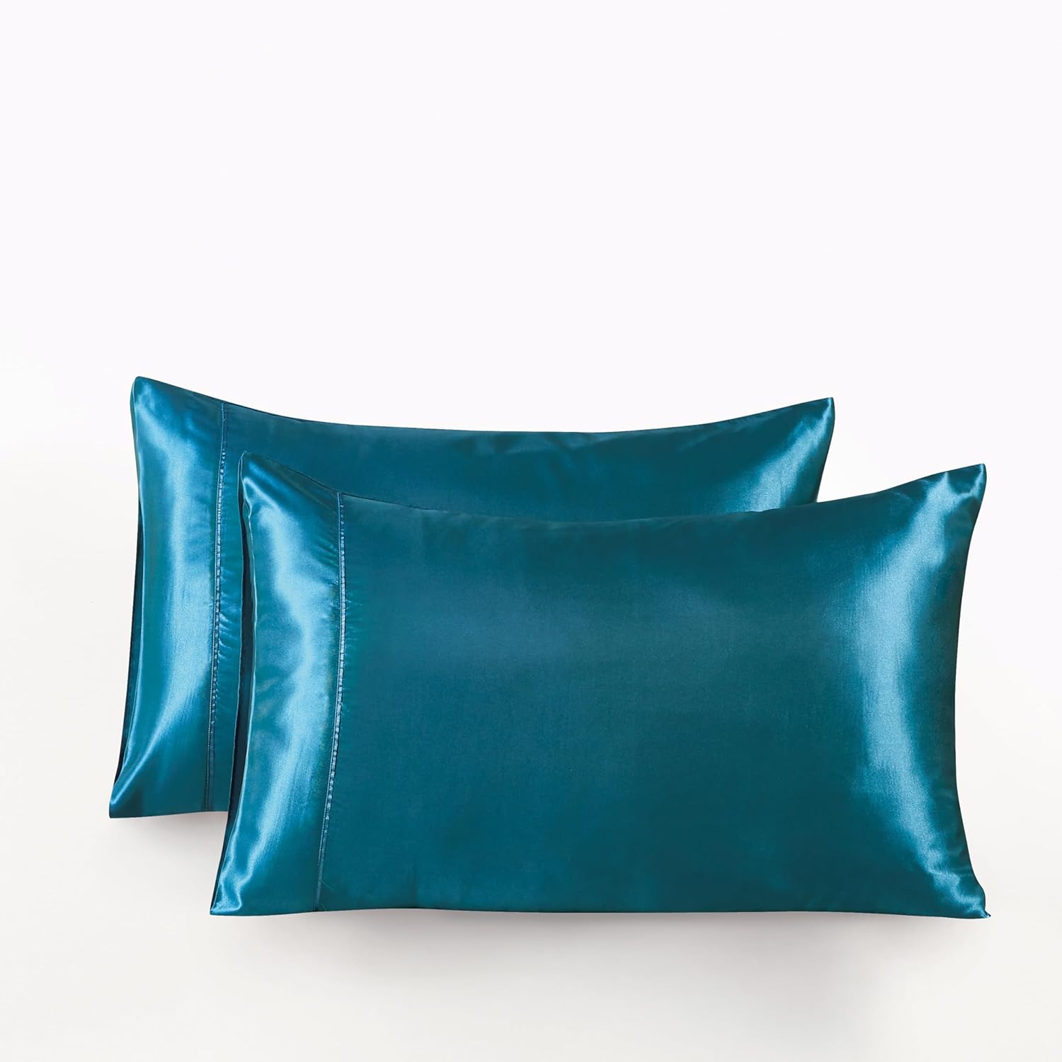 Satin Pillowcases - Silky Soft Polyester Satin with Zipper Closure - Teal, 48cm x 73cm Twin Pack