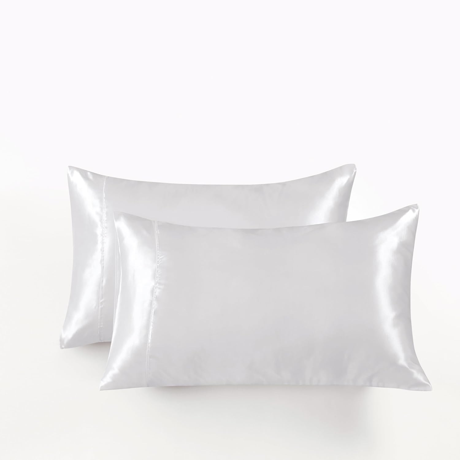 Satin Pillowcases - Silky Soft Polyester Satin with Zipper Closure - White, 48cm x 73cm Twin Pack