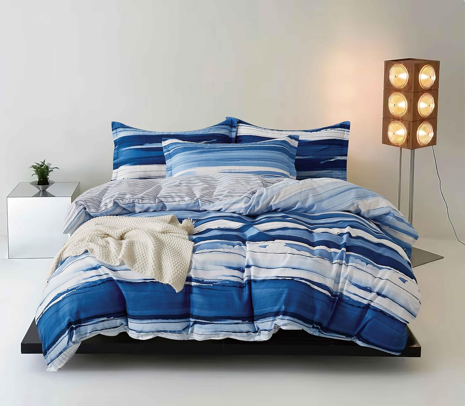 Print Microfibre Quilt Cover Set - Ultra Soft with Zipper Closure Ethan, Super King Size