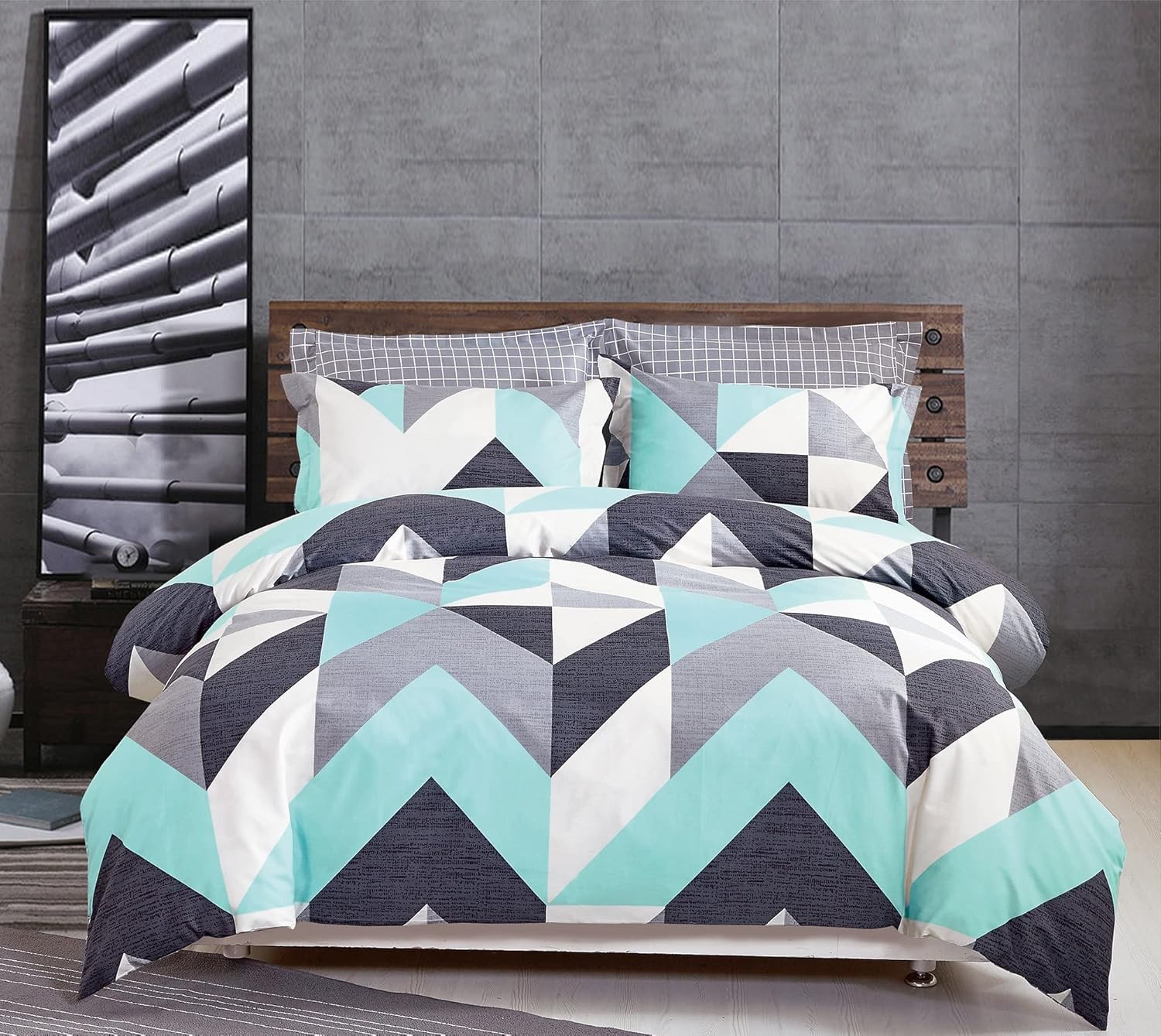 100% Cotton Reversible Quilt Cover Set - Modern City - Super King Size