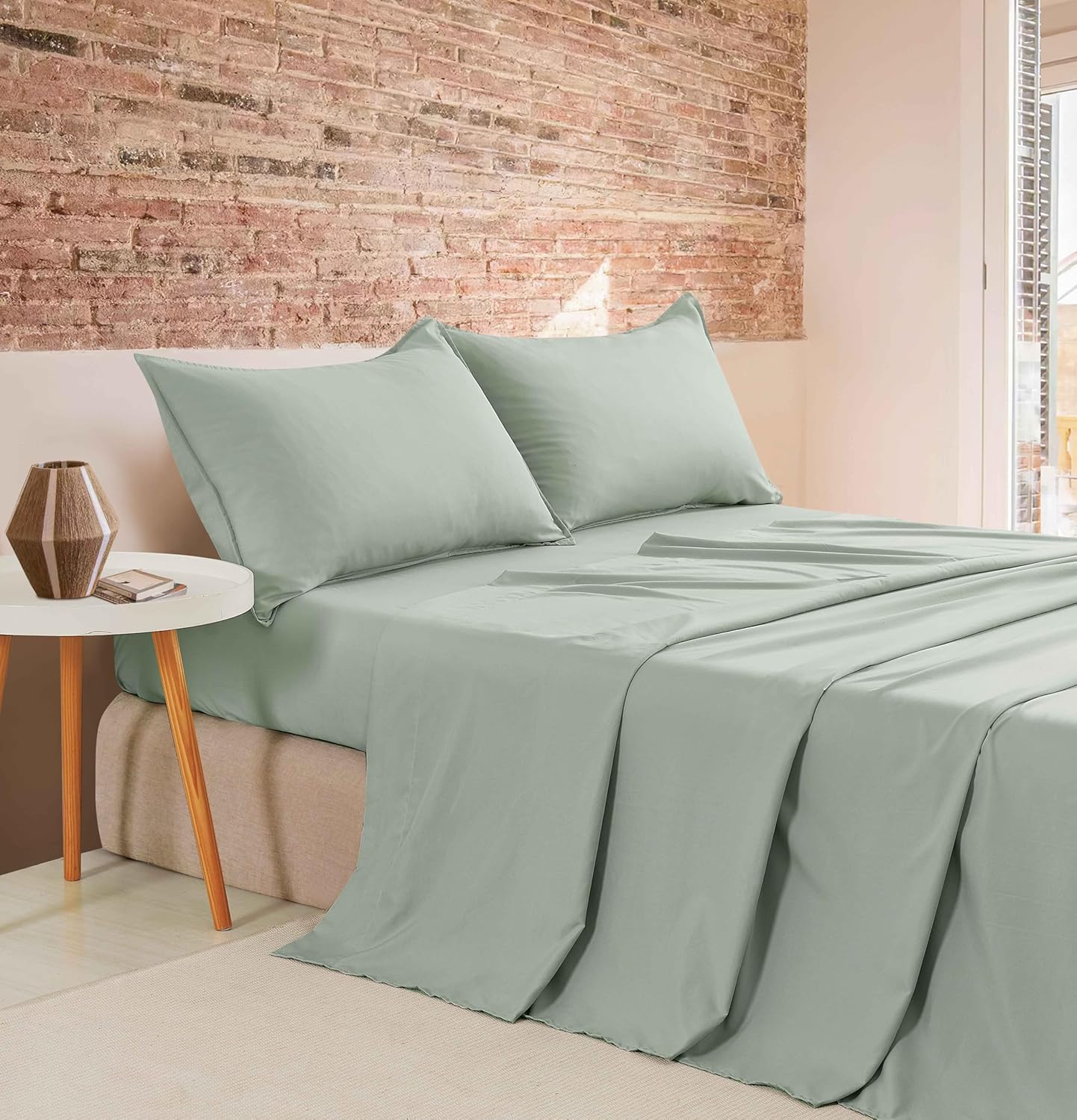 Vintage Washed Microfibre Sheet Set Sage, Super King