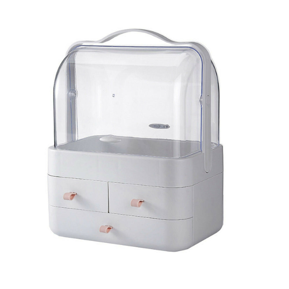 Cosmetics Storage Boxes Portable Dust-proof Makeup Jewelry Case Desktop Drawer White-Pink