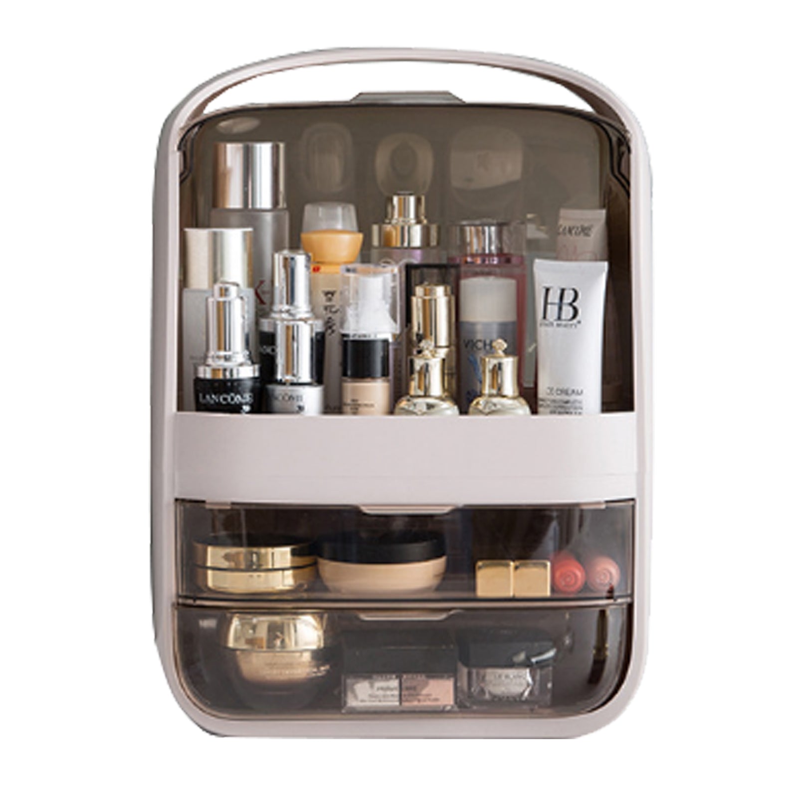 Portable Transparent Cosmetic Organizer Makeup Dust-proof Storage Box Champagne