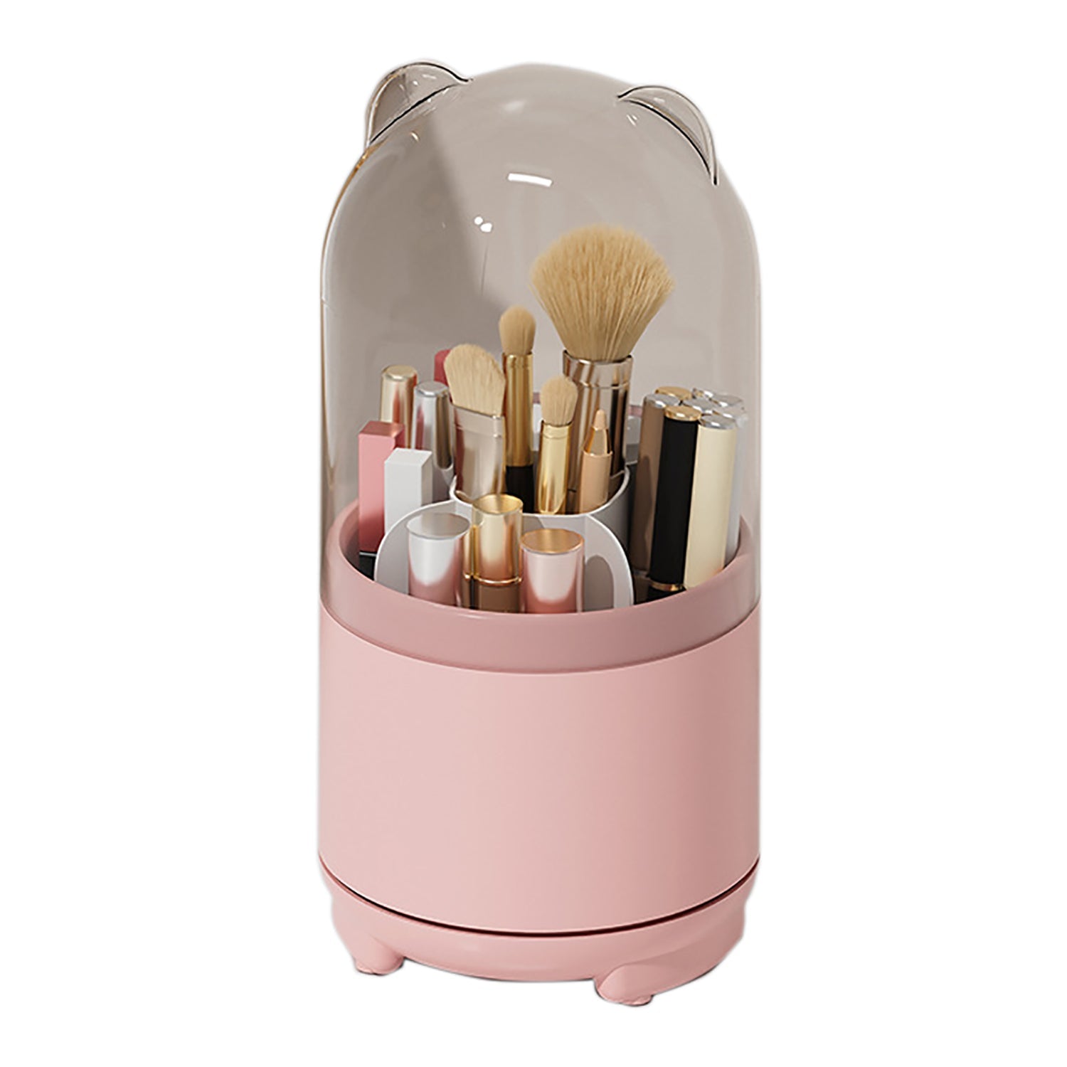 360° Rotating Makeup Brush Bucket Transparent Dust-proof Cosmetic Storage Box pink