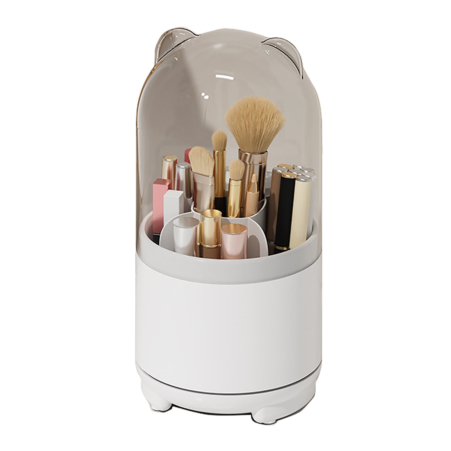 360° Rotating Makeup Brush Bucket Transparent Dust-proof Cosmetic Storage Box White
