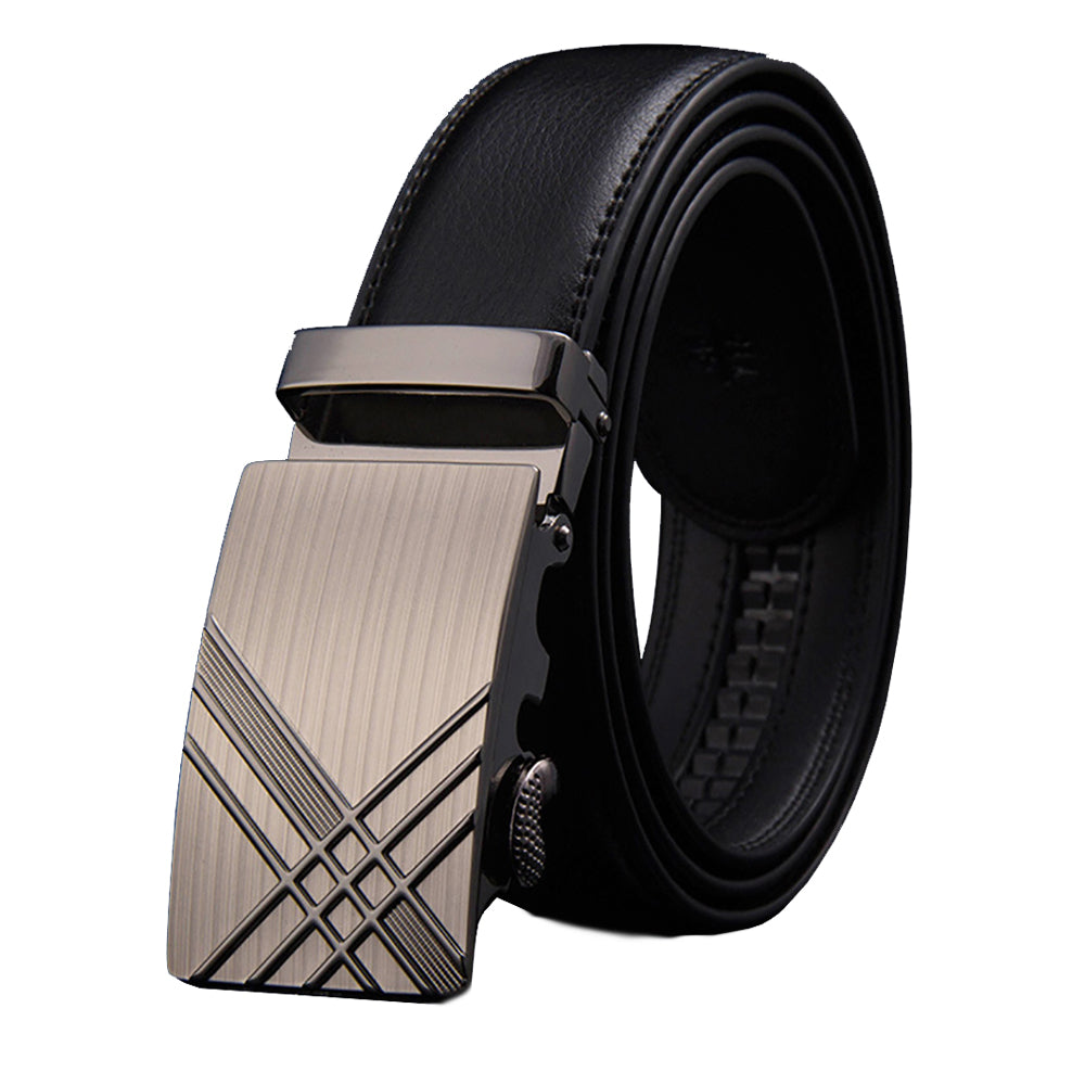 Adjustable Slide Luxury Leather Belt For Men's Automatic Buckle Ratchet Business Dress Belts FB8501#01