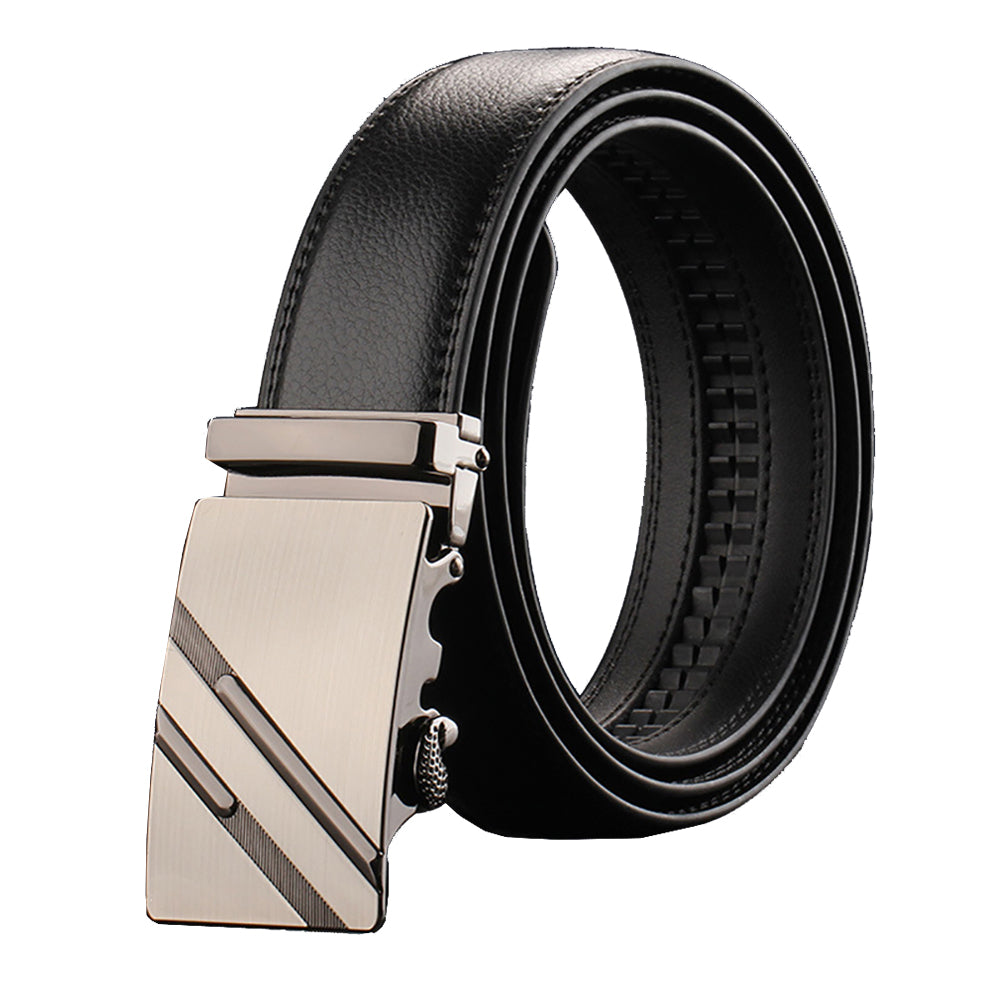 Adjustable Slide Luxury Leather Belt For Men's Automatic Buckle Ratchet Business Dress Belts FB8502#15