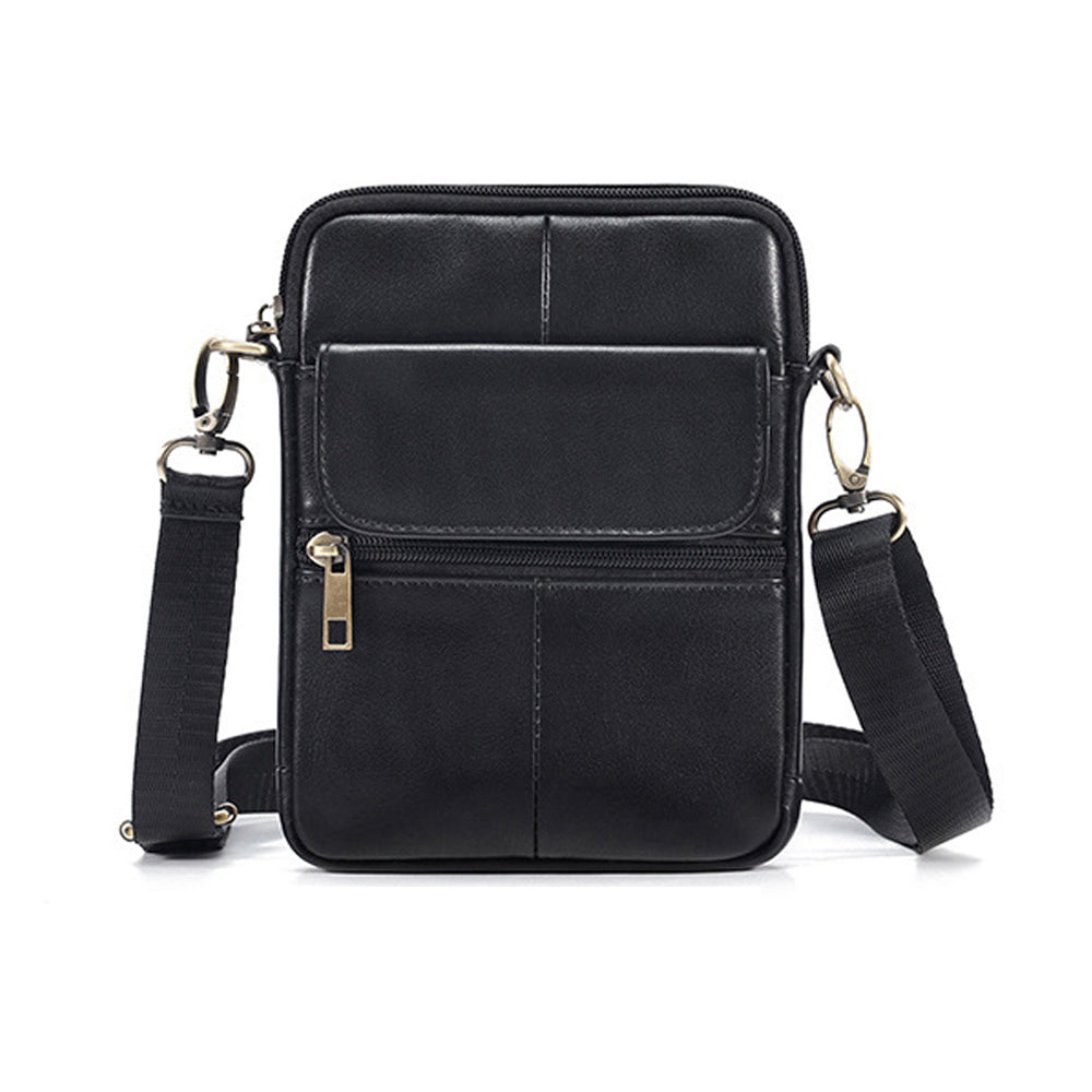 Genuine leather men's crossbody bag oiled wax leather Satchel Crossbody Bag Black