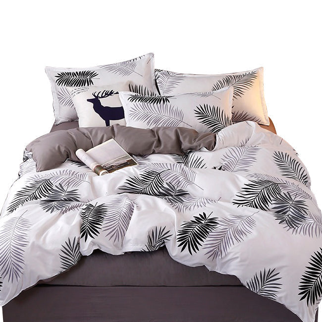 Palm Leaves Pattern Aloe Cotton Flat Sheet Quilt Cover Pillowcases 4pcs Bedding Set King