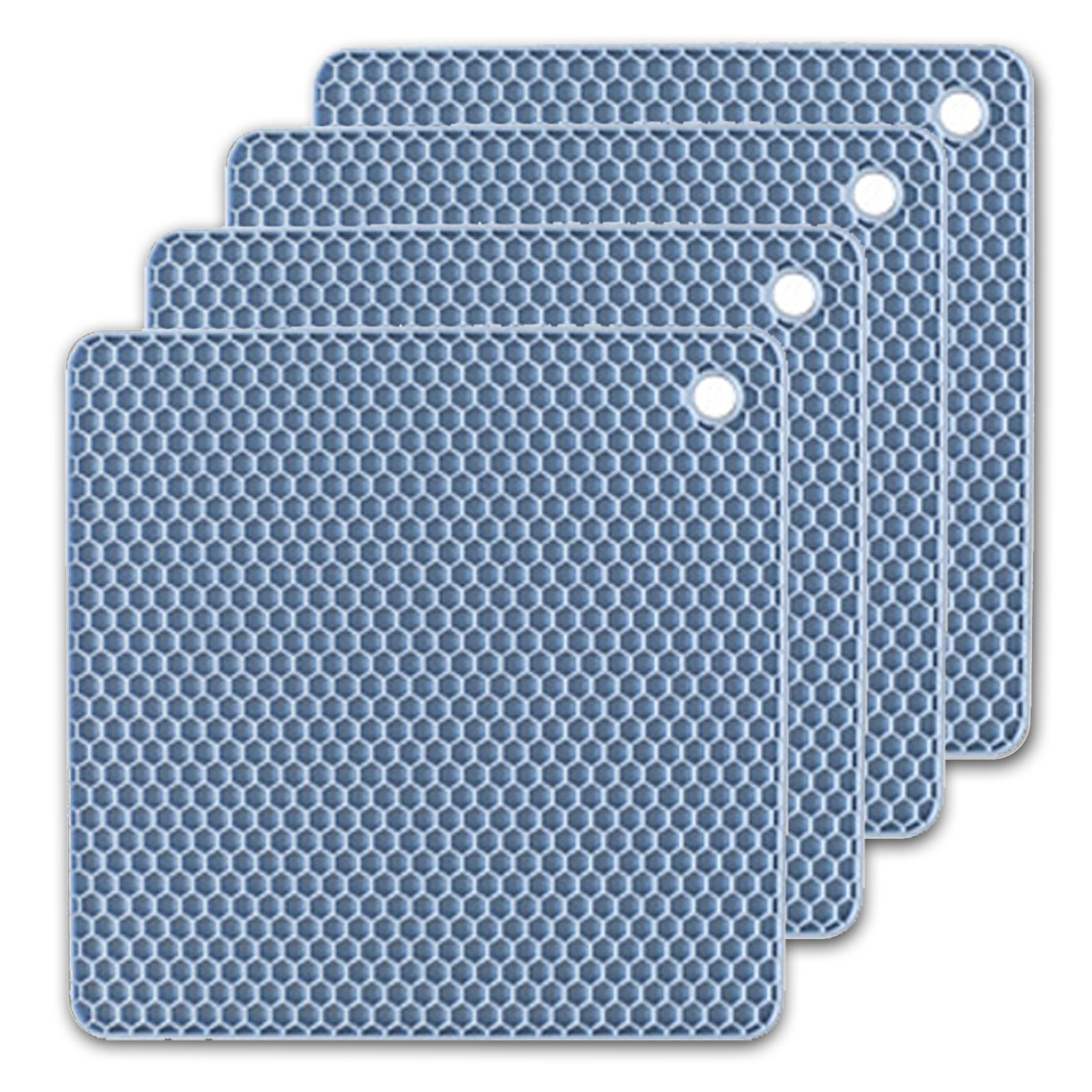 4 Pack Multi Purpose Silicone Insulation Mat Heat-Resistant Dishes Pads Light Blue